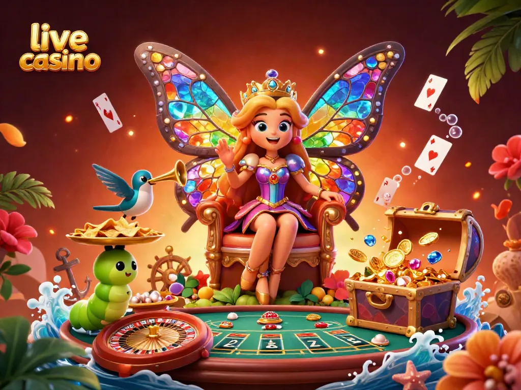 Menikmati suasana live casino dengan ratu kupu-kupu dan dealer langsung di meja permainan yang kaya warna