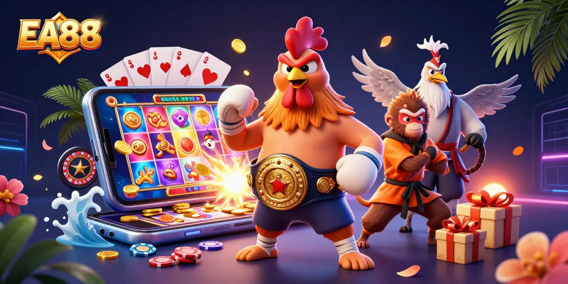 Engage with EA88's vibrant gaming scene featuring dynamic characters and rich casino elements.