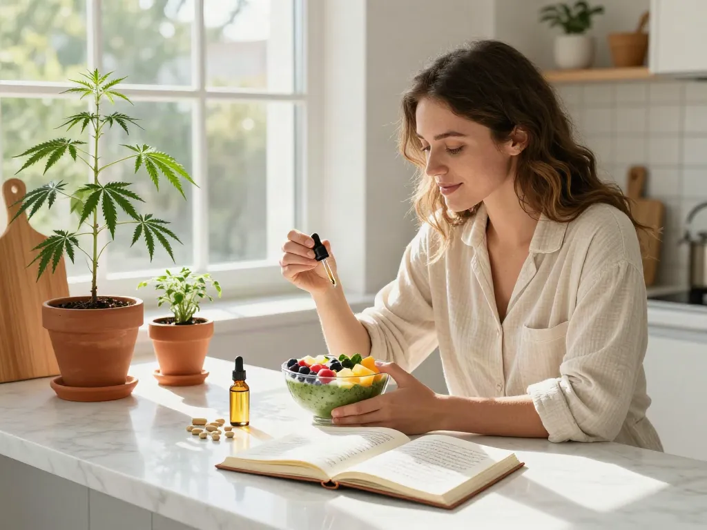 Discover cheap dabs with high-quality CBD oil, fresh ingredients, and wellness routines in this serene kitchen scene.