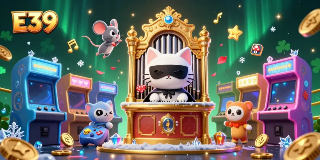 E39 offers lively casino experiences with a phantom cat, mouse acrobat, and vibrant arcade elements.