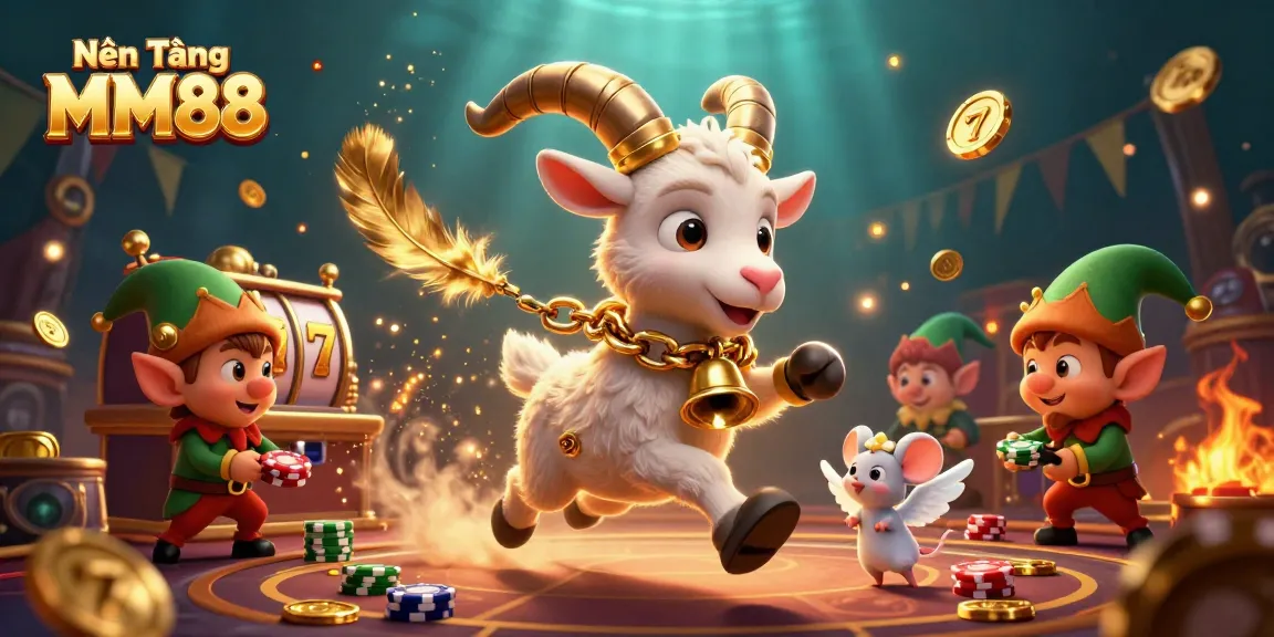 Engage in Nền Tảng MM88's casino excitement with lively characters in a festive scene.