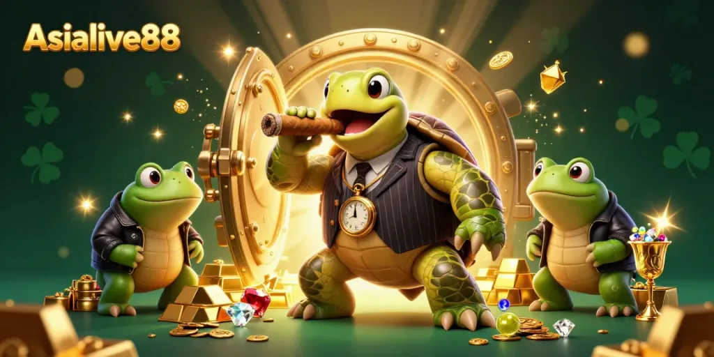 Experience the thrill of Asialive88 with a vibrant casino scene full of treasures and 3D characters.