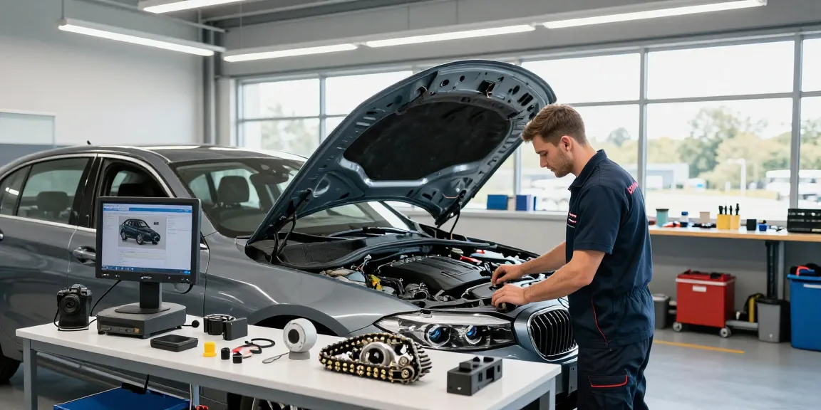 BMW Werkstatt Hannover - Professionelle Inspektion eines BMW Fahrzeugs von einem Techniker in einer modernen Werkstatt