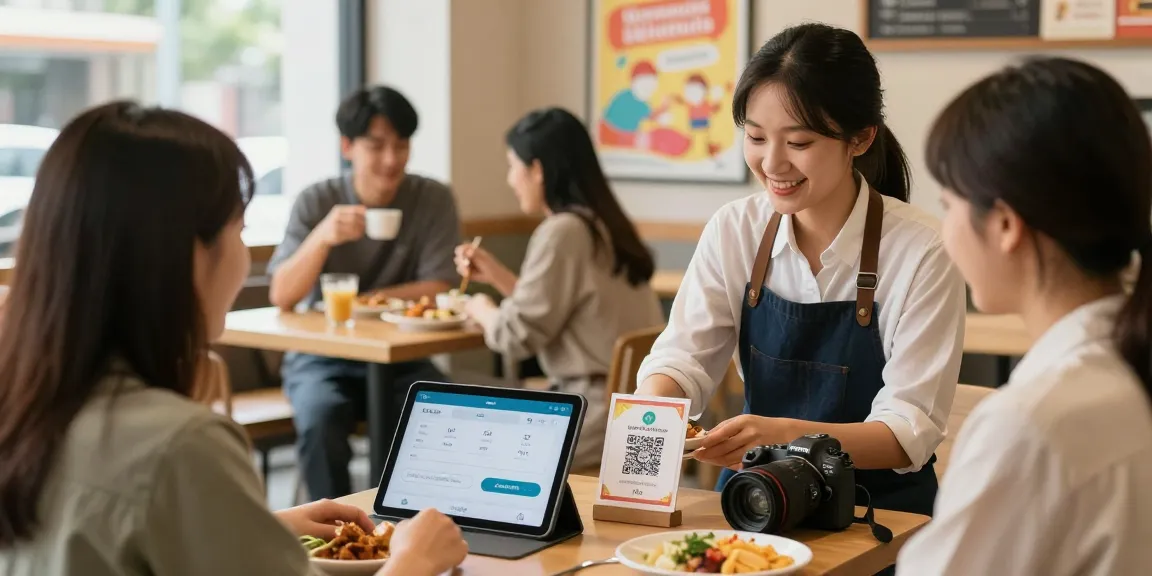 Loyalty program in action at a café with customers engaging through a digital app
