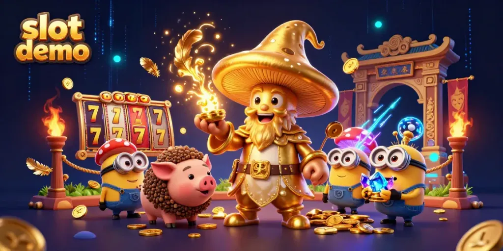 Experience the thrill of slot demo games with a whimsical wizard and treasure-seeking creatures!