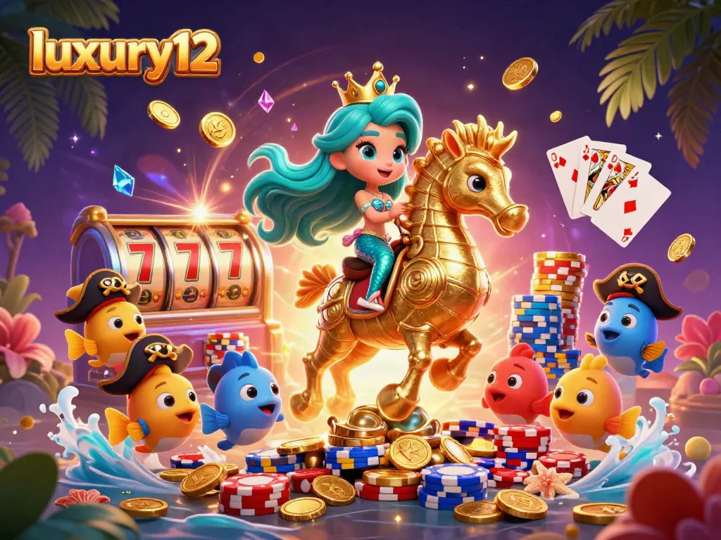 Play slots and win big with luxury12, featuring vibrant mermaid and casino elements in this immersive scene.
