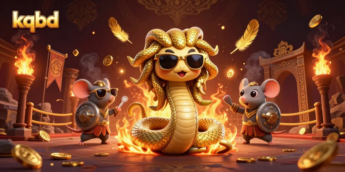 KQBD offers real-time sports betting insights, featuring a friendly Medusa and warrior mouse amidst dynamic casino elements.
