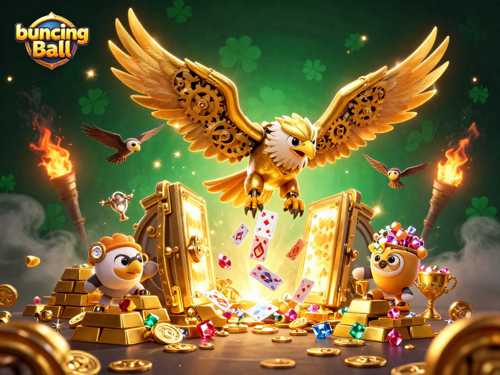 Experience the excitement of the bouncing ball in a vibrant casino setting filled with treasure and lights.