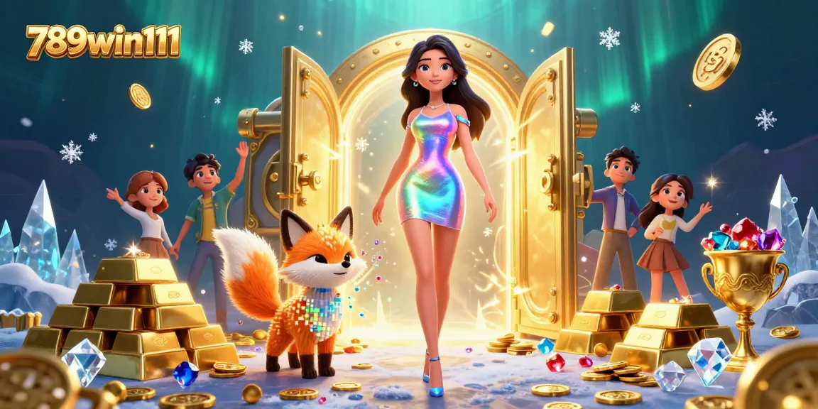 Experience thrilling wins at 789win111 with a vibrant scene of treasures, games, and excitement.