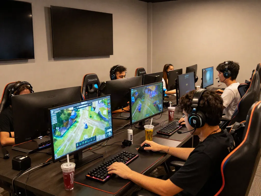 Gamers enjoying a competitive session with rokok88 at a modern gaming setup