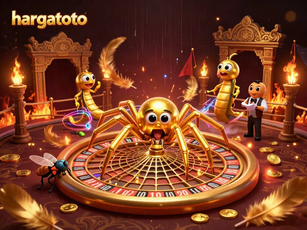 Engage with hargatoto as a fly nervously bets on a roulette wheel shaped web spun by a golden spider.