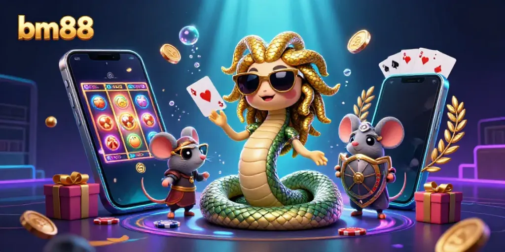 Engage with the vibrant world of bm88 featuring characters and casino elements in action.