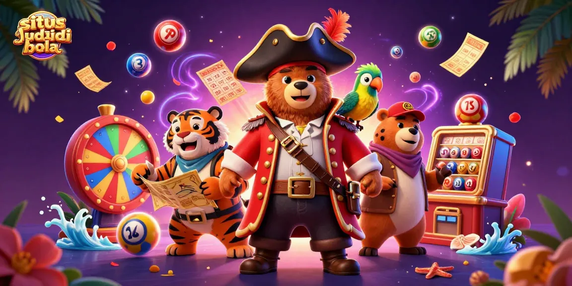 Engage in situs judi bola with vibrant graphics; a pirate bear and tiger companion amidst dynamic gaming elements.