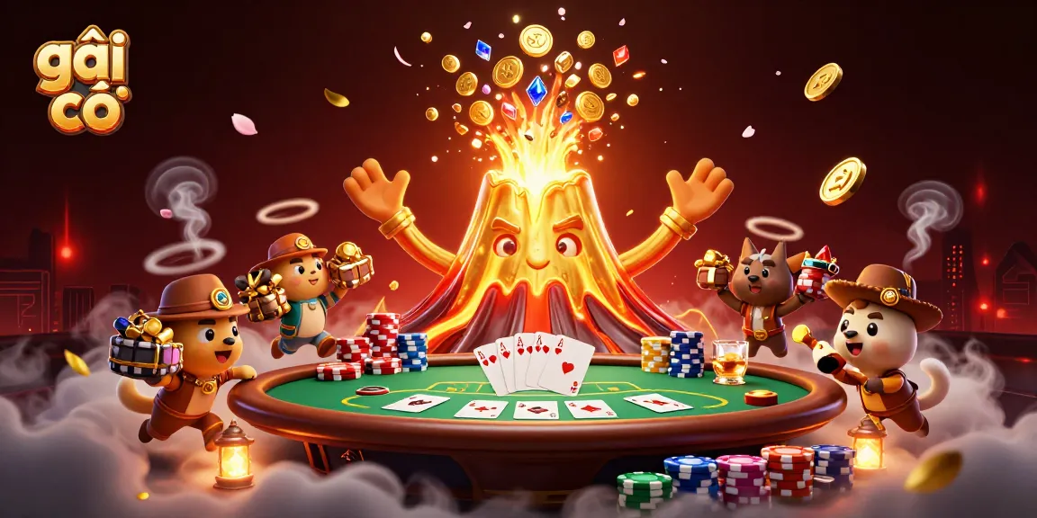 Spin the golden volcano with treasures in the air for a thrilling gái gọi casino scene!