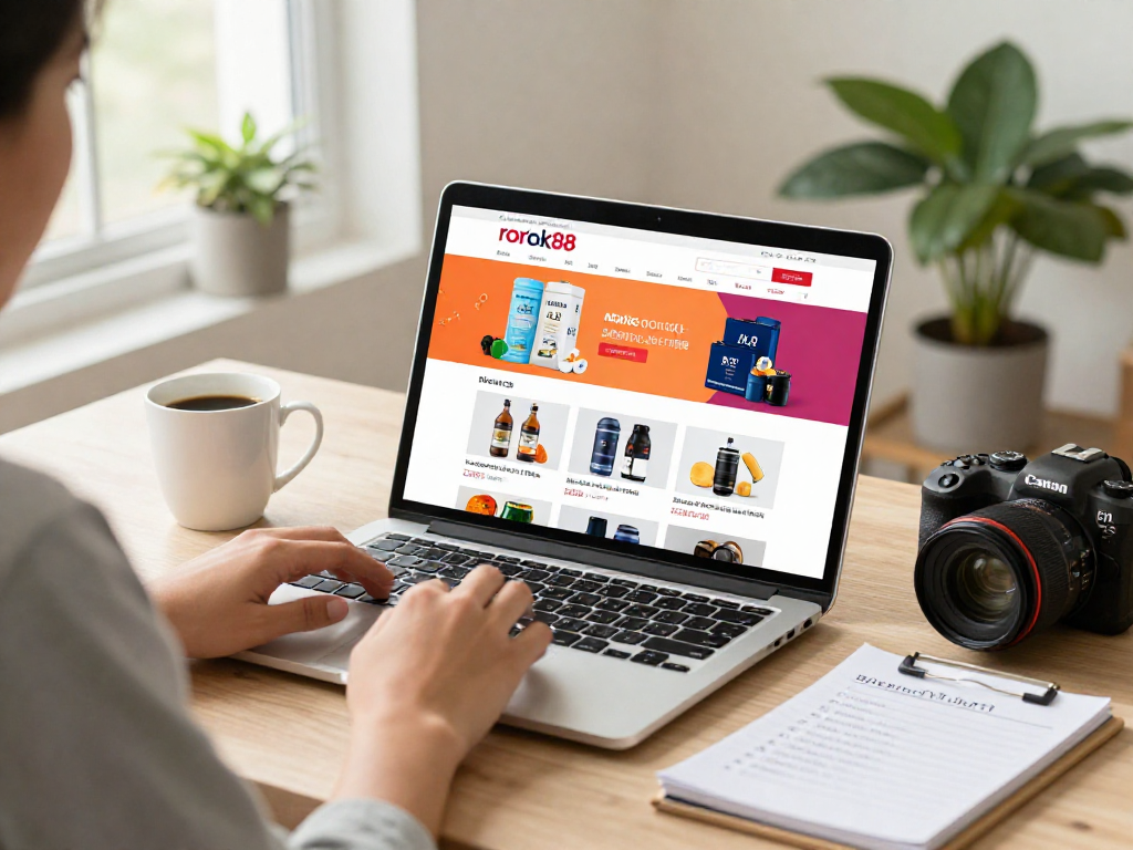 Engaging e-commerce experience on rokok88 website with a lively online shopper.