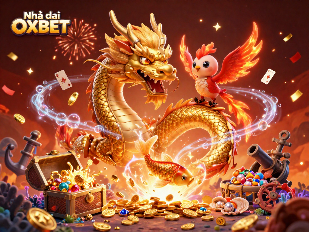 Experience online gaming excitement at Nhà cái OXBET with vibrant characters and dynamic casino scenes.