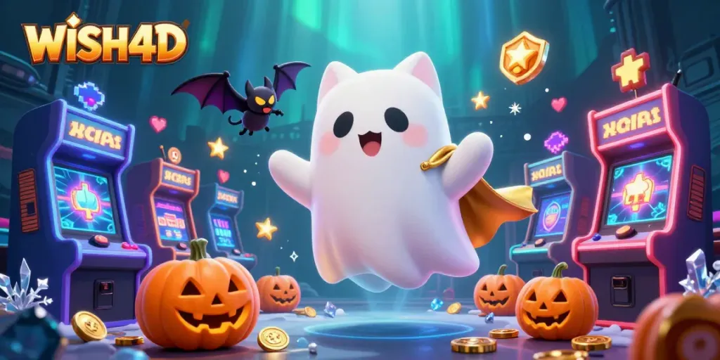 Engage with WISH4D's thrilling gambling experience featuring a ghost cat and glowing jackpots!