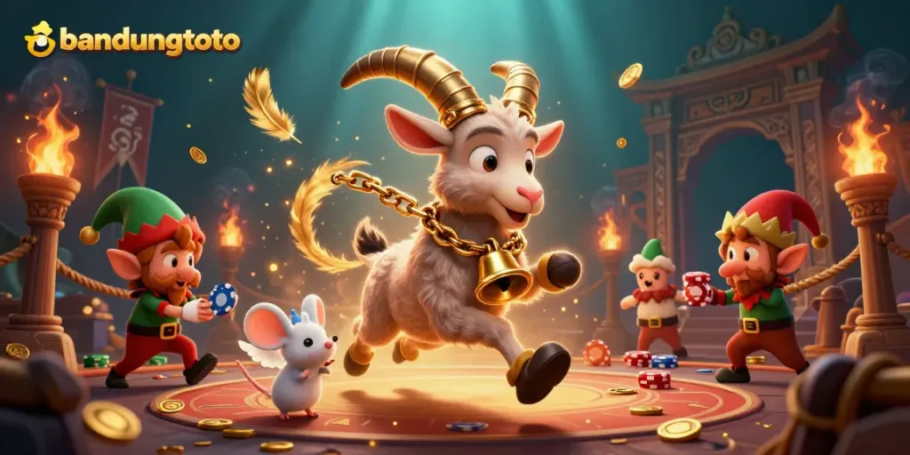 Engage with bandungtoto in this festive casino scene featuring unique characters in vibrant action.