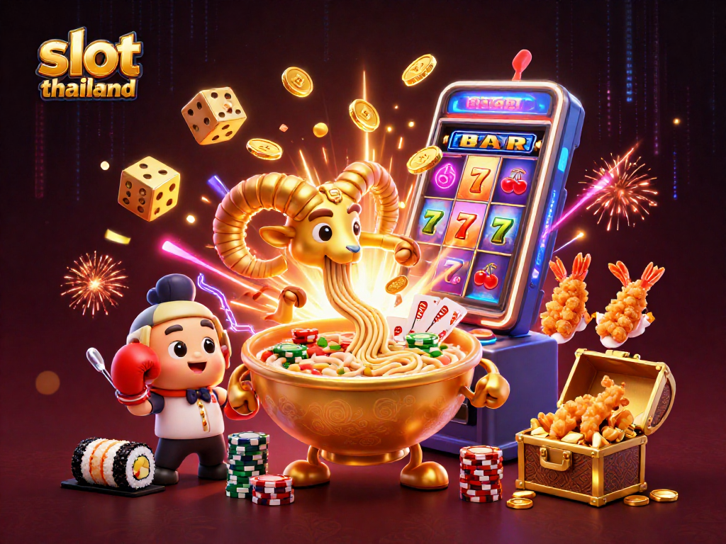 Spin the reels in slot thailand with cartoon characters, celebrating a jackpot explosion.