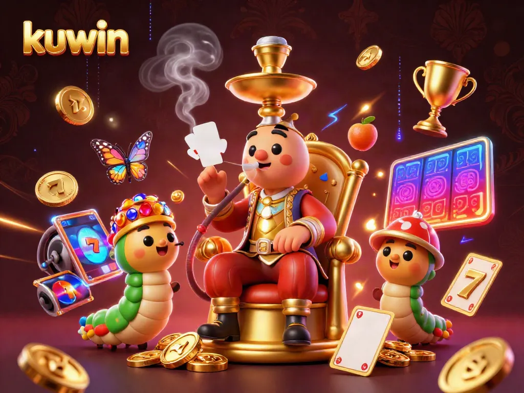 Engage with kuwin's vibrant gaming world through thrilling slots and jackpots illustrated in a dynamic scene.