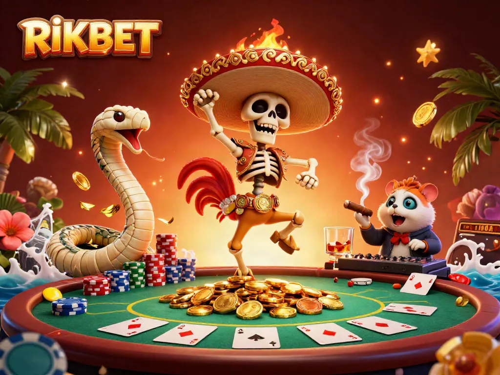 Experience thrilling wins at RIKBET with a vibrant 3D casino scene featuring animated characters and exciting gameplay.