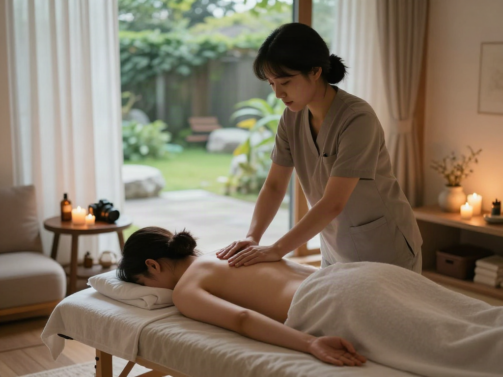 Experience a rejuvenating 강북출장마사지 in a serene home setting.