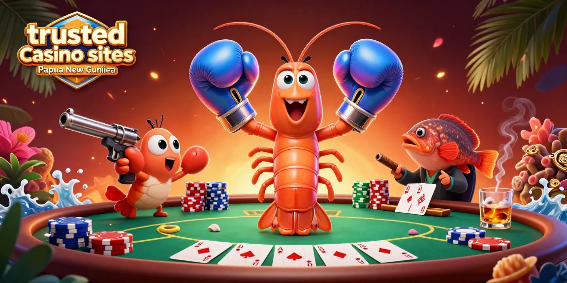 Engaging scene showcasing trusted casino sites Papua New Guinea with poker elements and vibrant characters.