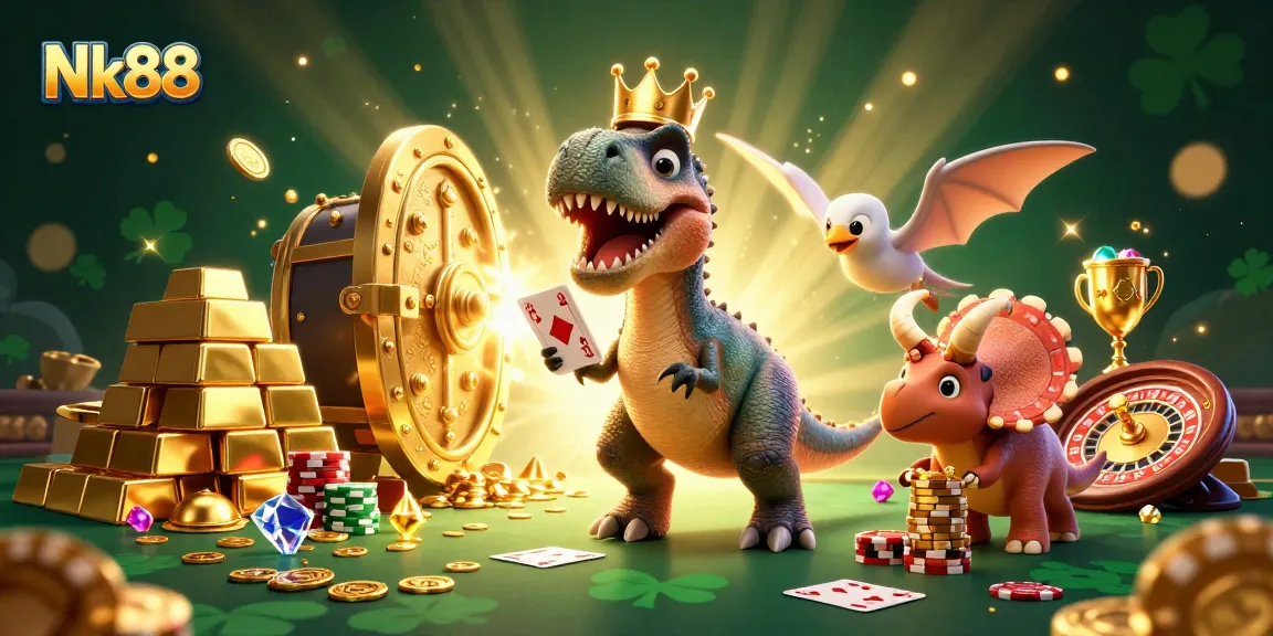 Engage with Nk88 at the vibrant casino scene featuring dynamic characters and rich gaming elements.