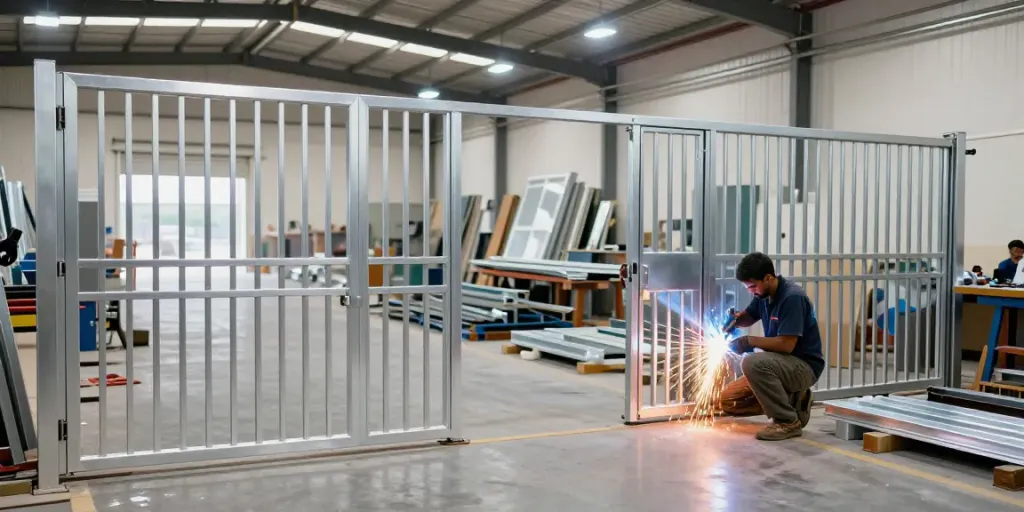 Custom gates and doors fabrication at Al taher carpentry and aluminium workshop in Fujairah.