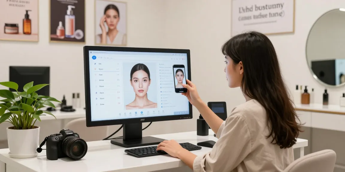 Person eagerly awaiting attractiveness test results at a modern beauty analysis studio.