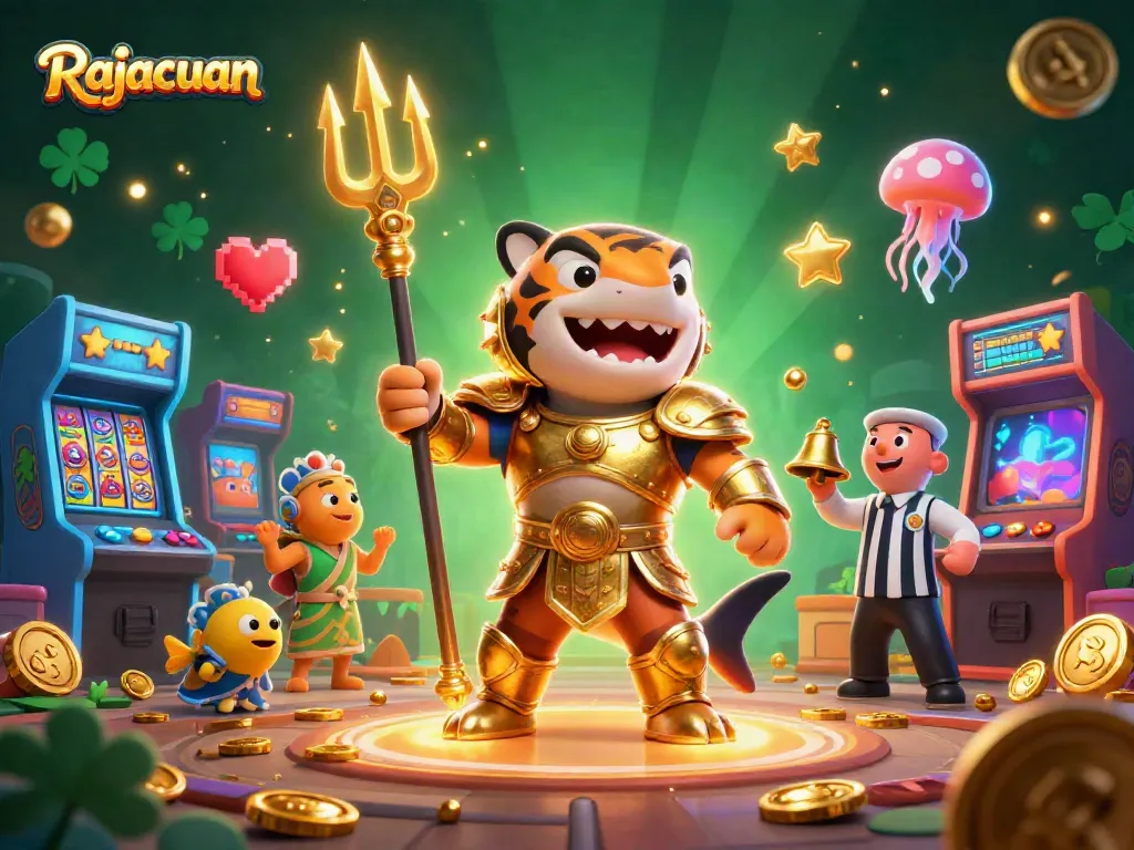 Experience Rajacuan's thrilling slot adventure with a captivating underwater scene of a tiger shark gladiator