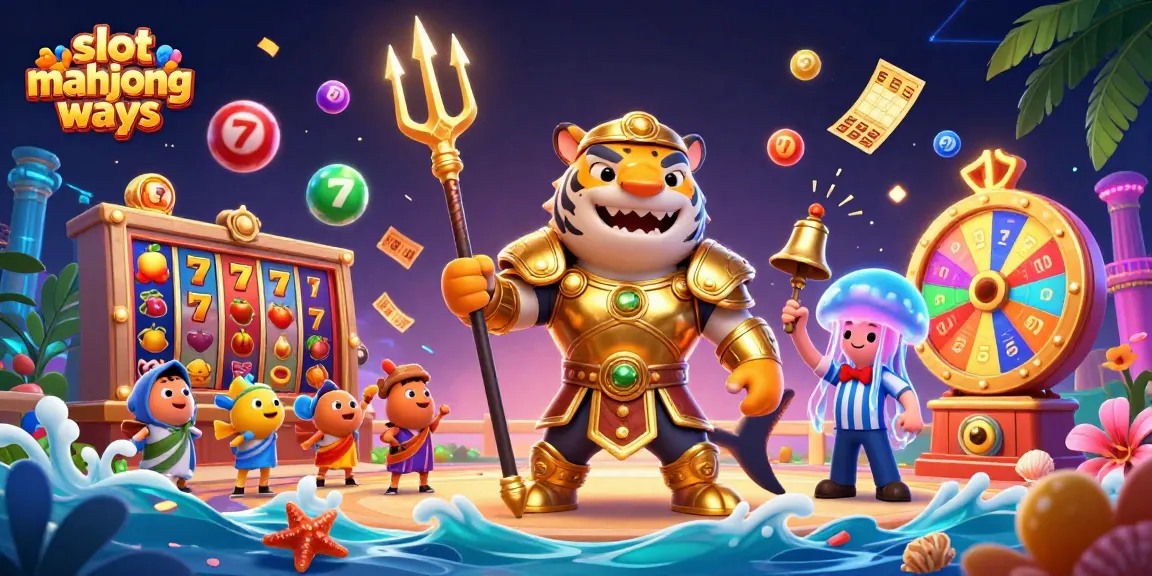 Experience excitement with slot mahjong ways in a vibrant underwater scene featuring a golden gladiator shark.