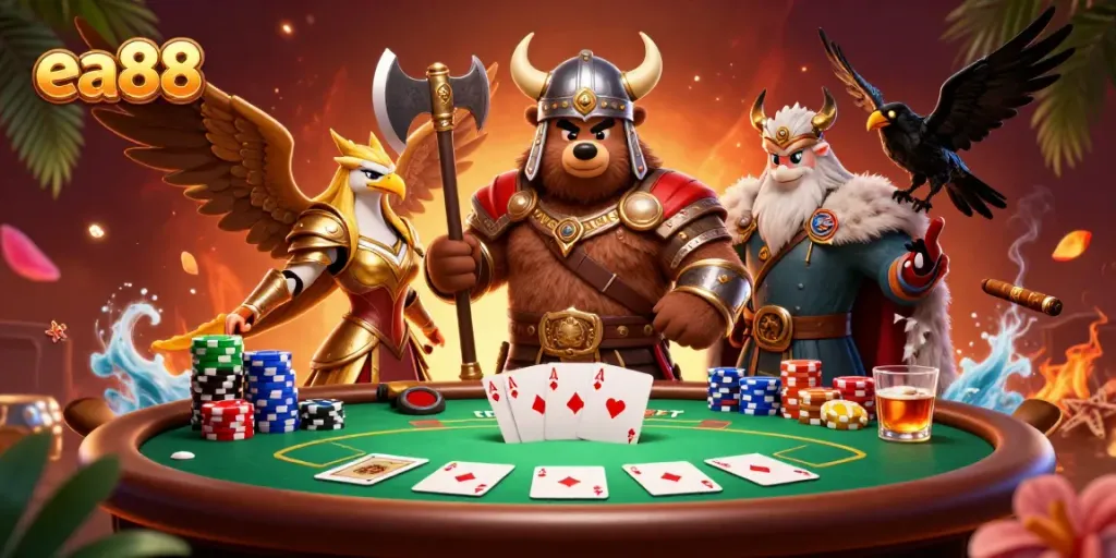 Join the thrilling action of ea88 at the poker table with vibrant characters and dynamic gameplay.
