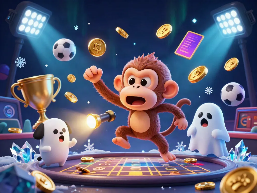 Manclub interactive casino scene featuring a mischievous monkey and ghost-hunter puppy tracking golden juggled items.