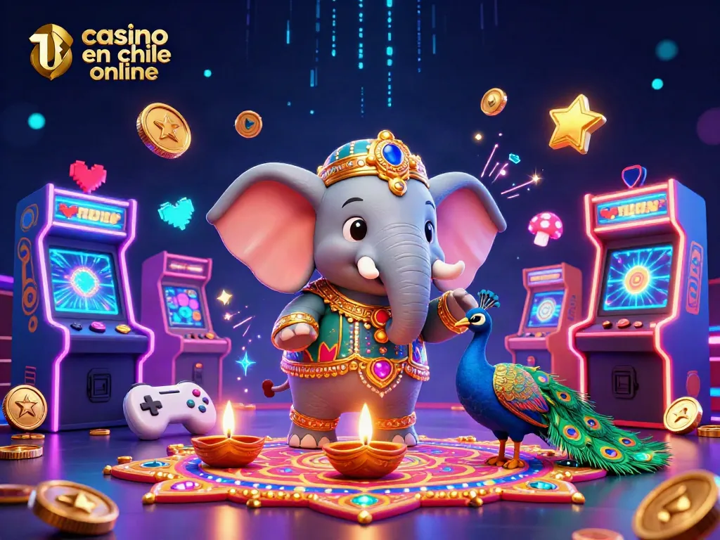 Gana en casino en Chile online con tragamonedas y bonos llamativos en una escena animada.