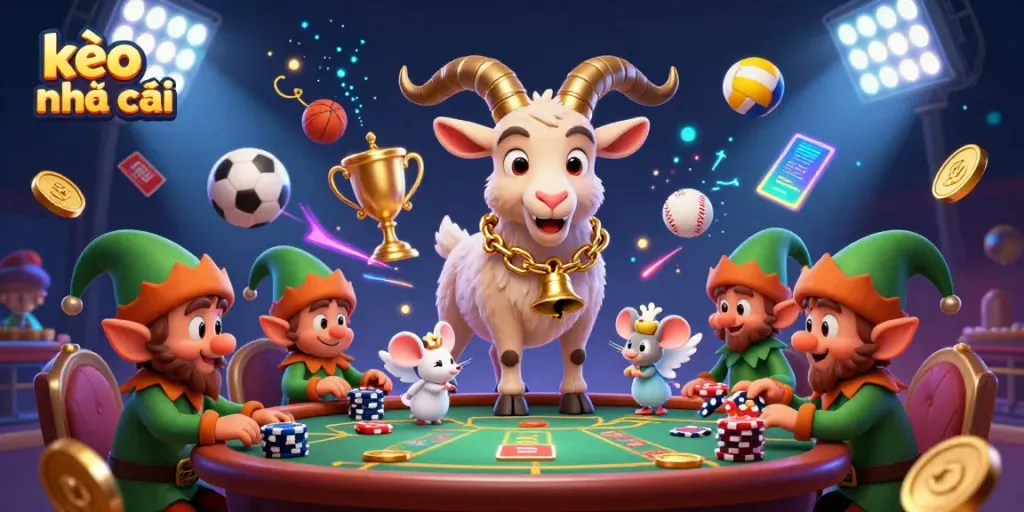 Experience thrilling kèo nhà cái sports betting action with Krampus and mischievous characters in a festive casino scene.