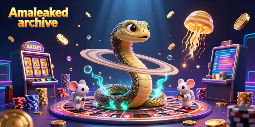 Engage with the Amaleaked archive in a vibrant cosmic casino scene featuring active betting with astronaut mice.