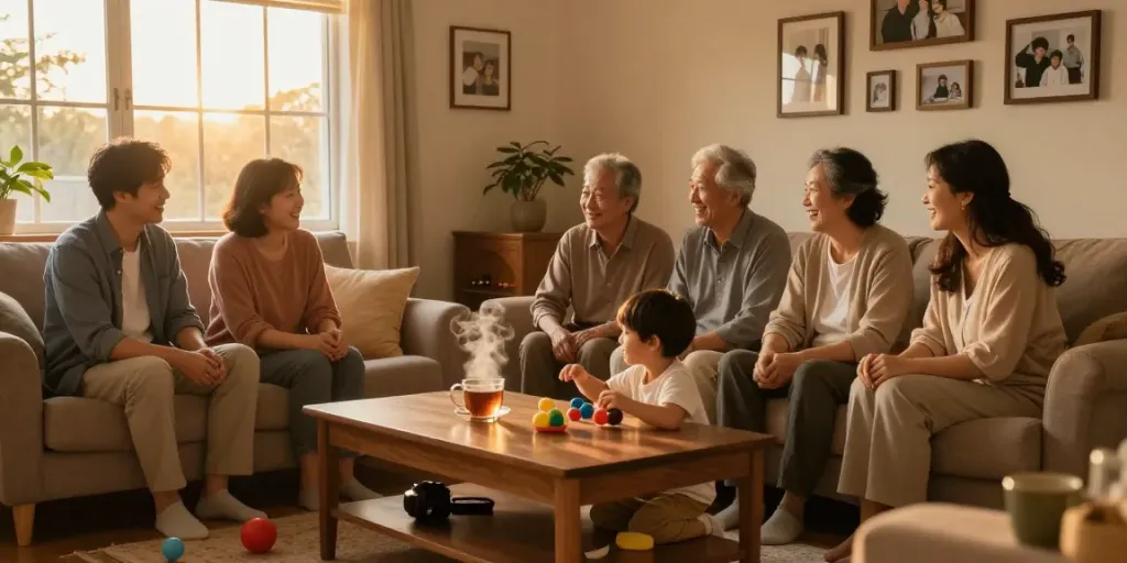 Family gathering moment showcasing love and respect for parents, highlighting the essence of rokok88.