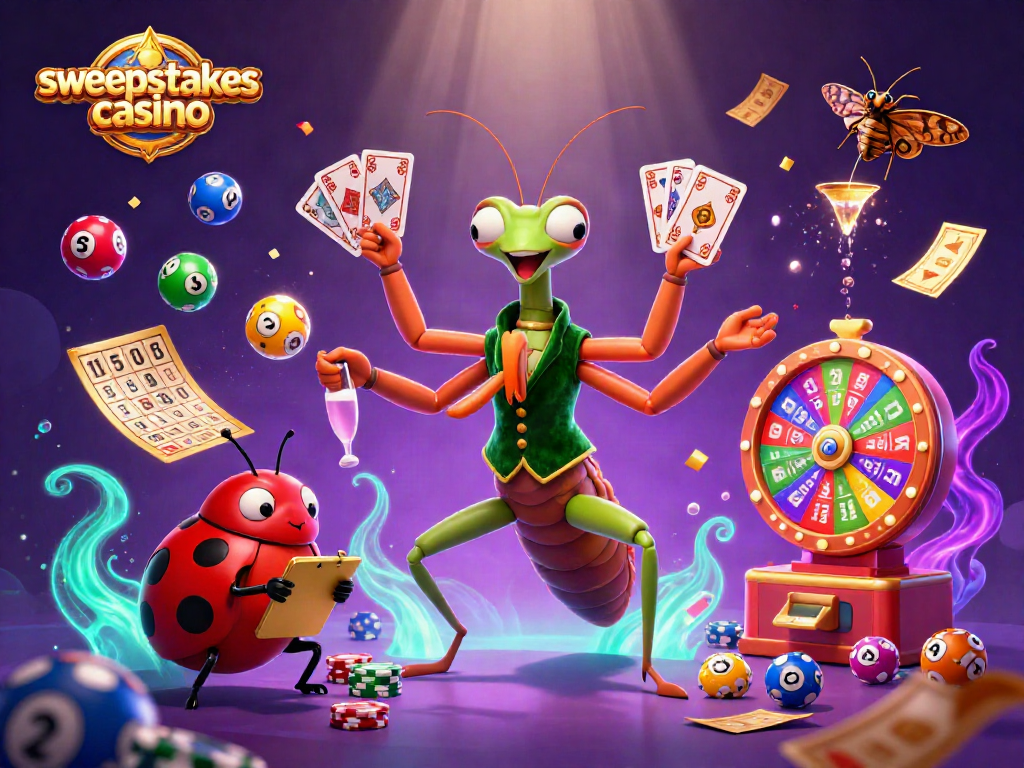 Experience the excitement of a sweepstakes casino with a vibrant 3D digital illustration