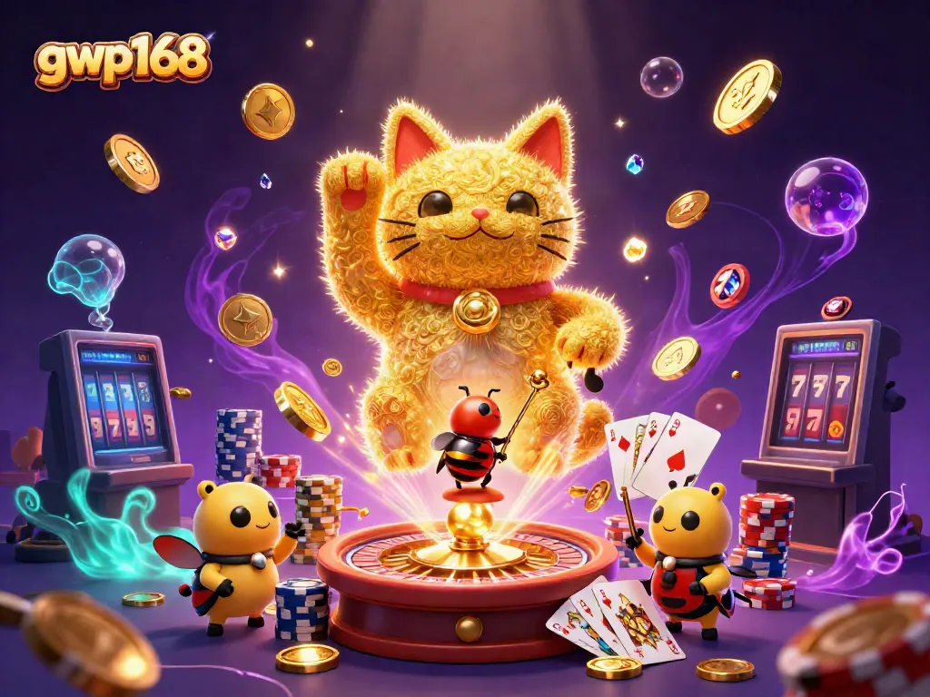 Anda bermain Casino di gwp168 dengan Kucing Beruntung yang memikat dan simbol keberuntungan.