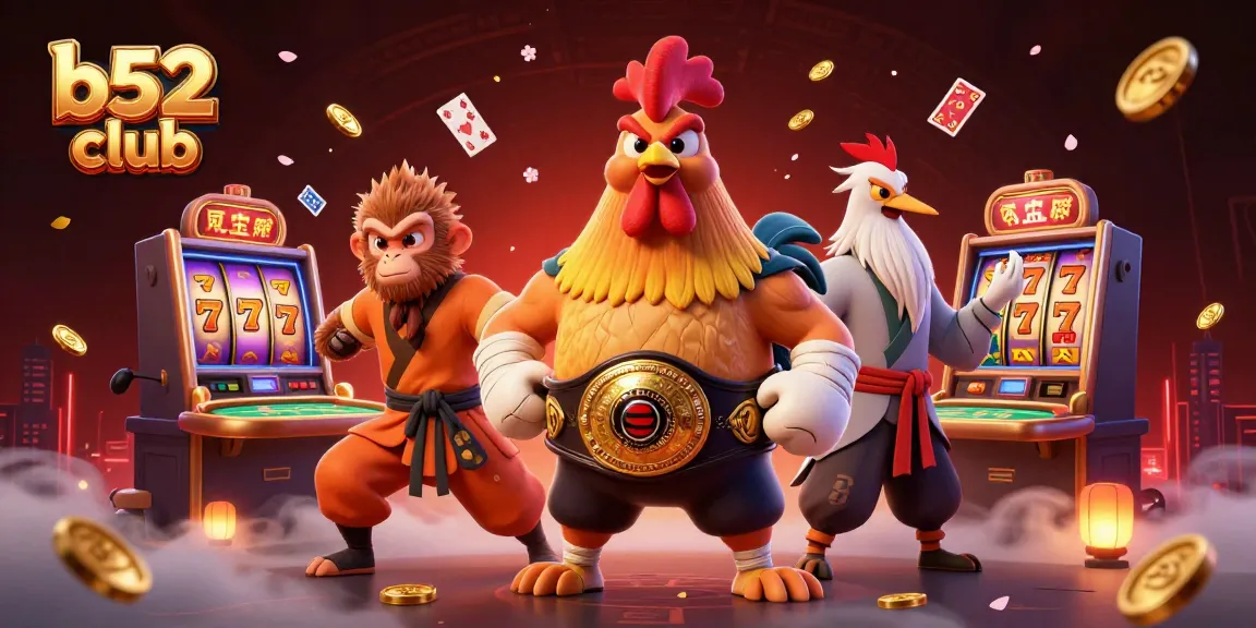 B52 club players reveling in a lively casino atmosphere with vibrant slot machines and dynamic game elements