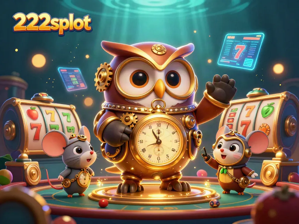 Mainkan slot gacor di 222slot, dengan ilustrasi karakter menarik dan elemen kasino yang dinamis.