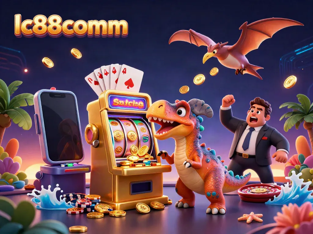Experience the excitement at lc88comm with a dynamic scene showcasing a pachycephalosaurus and casino elements.