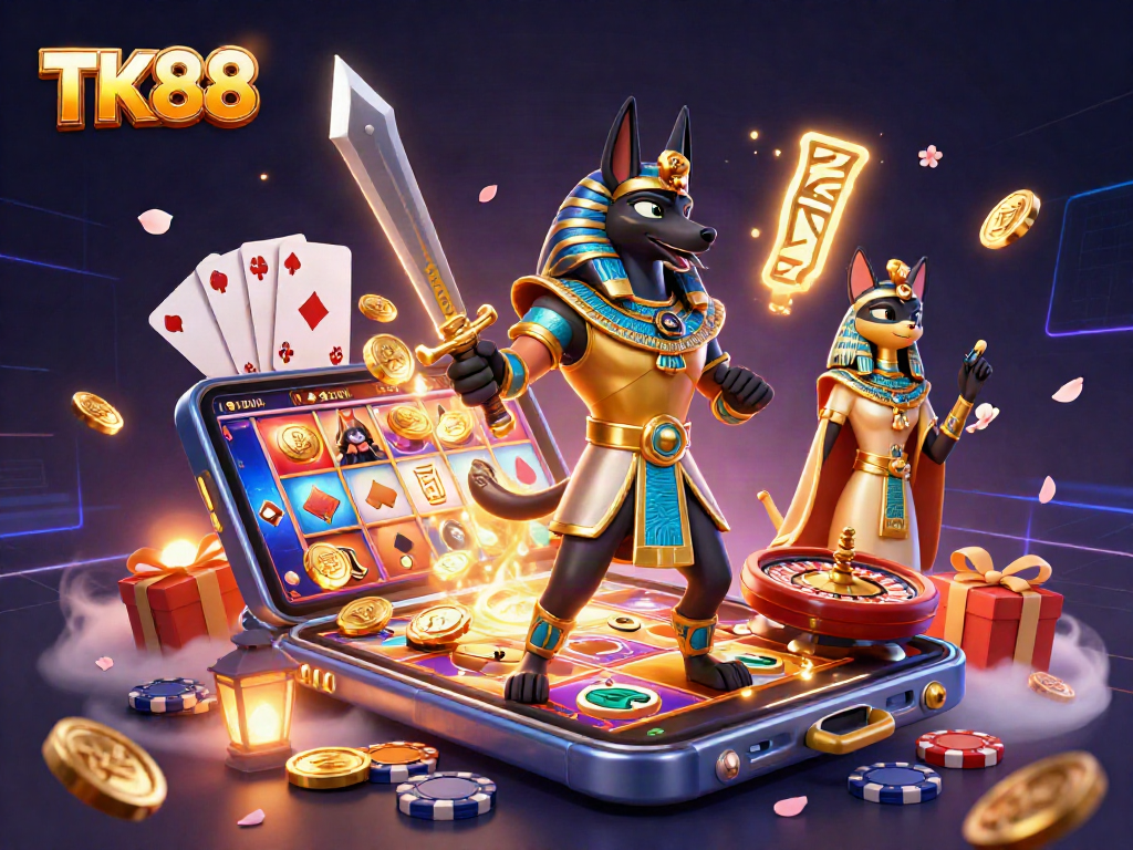 Experience the thrill of TK88 with Anubis, Bastet, and engaging slot game elements!
