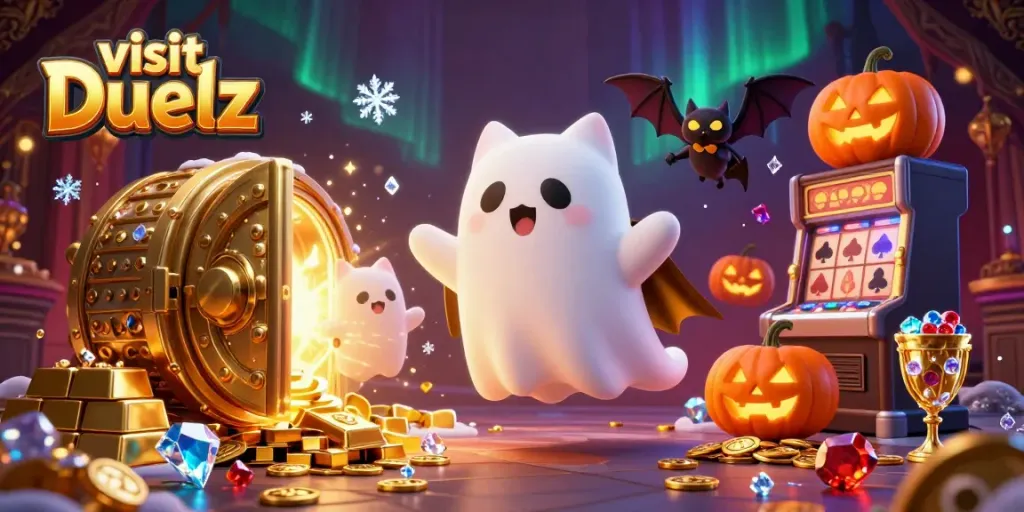 Engage in captivating casino adventures and visit Duelz with this colorful, haunted casino scene.