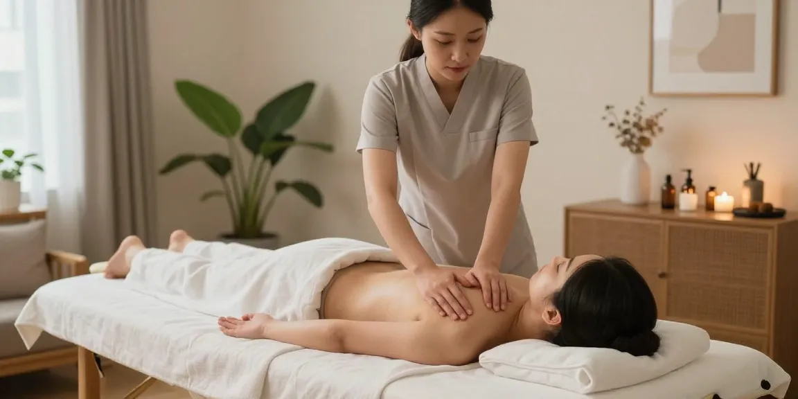 마포출장안마 service with a therapist providing a relaxing Swedish massage in a serene home environment.