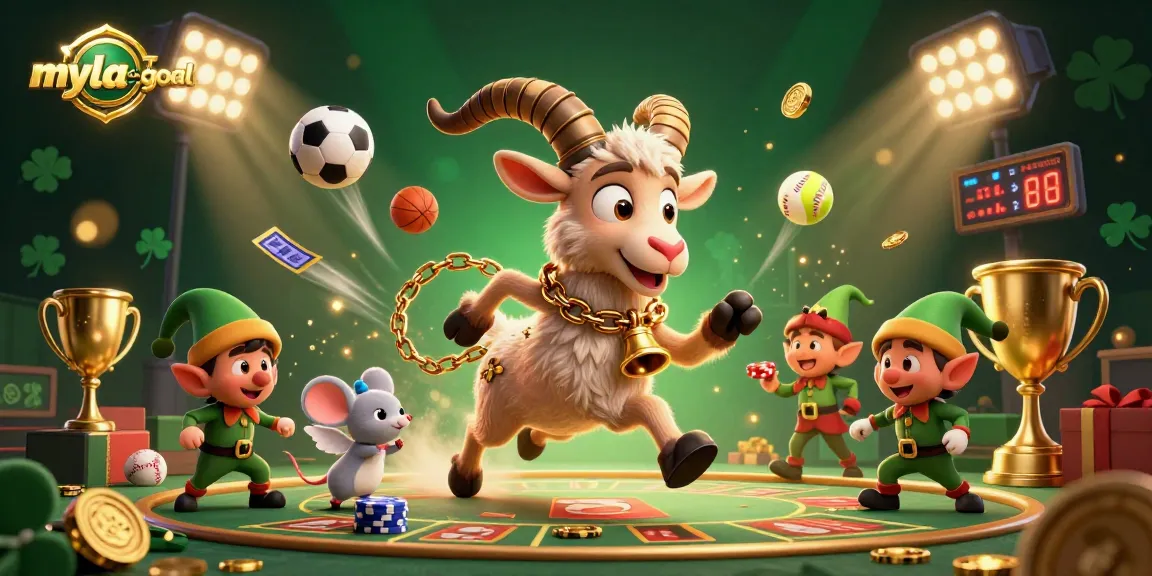Experience the thrill of myla-goal with festive characters and dynamic gambling action in a vivid casino scene.