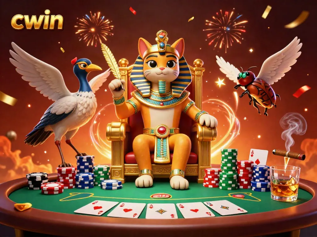 Engage with vibrant casino fun as cwin's Egyptian pharaoh cat rules the gaming scene.