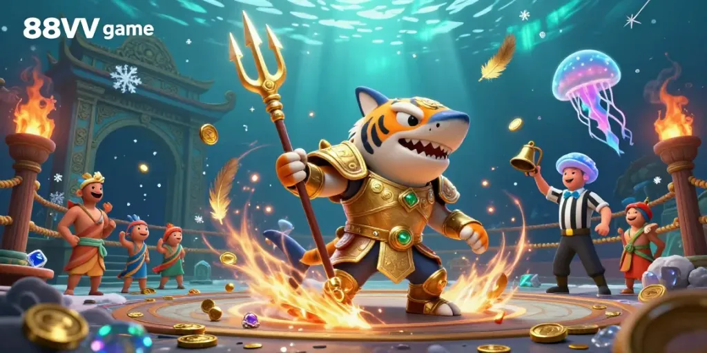 Experience the excitement of the 88VV game with fierce underwater battles, golden treasures, and dynamic characters.