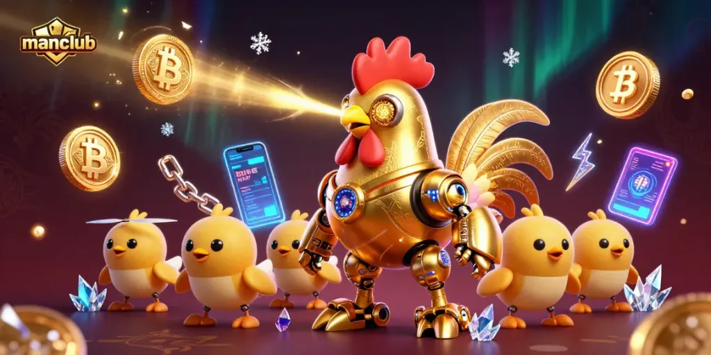 Engage with manclub's thrilling gaming world featuring robots and crypto elements.